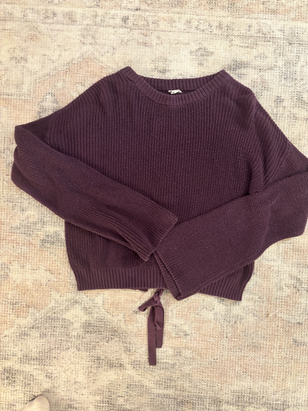 Garage Plum Crewneck Tie-Hem Sweater